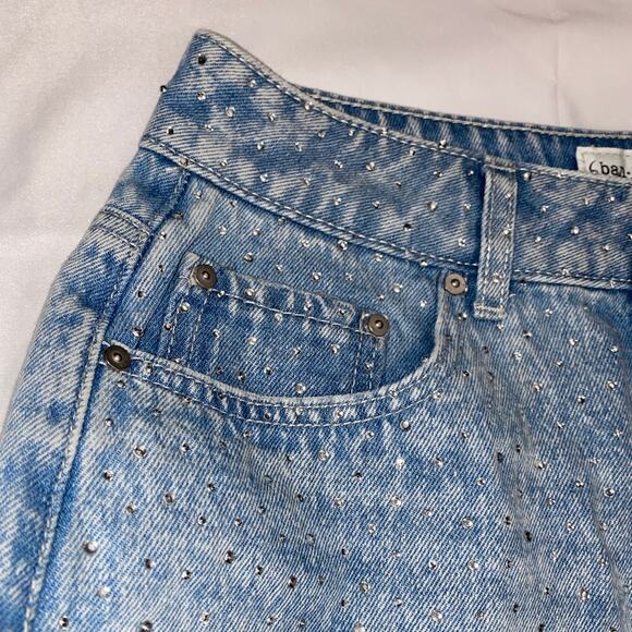 Rhinestone Festival Sparkle Cutoff Distressed Denim Shorts Pockets Sz 5 / 26 - Picture 3 of 10